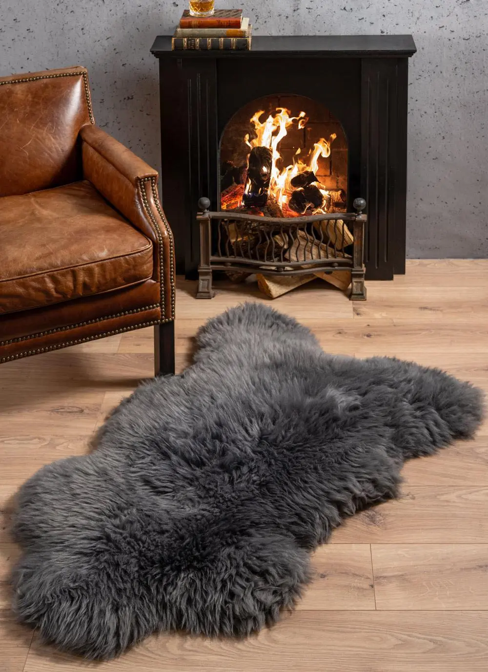 Irish Sheepskin Rug in Dark Grey
